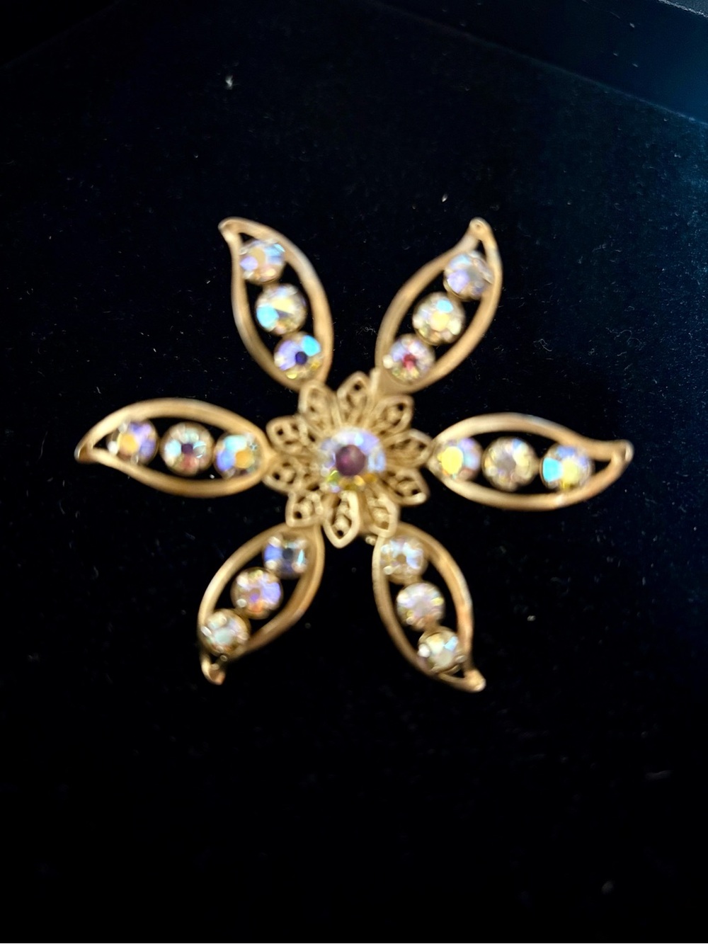 Gold-Tone Floral Aurora Rhinestone Brooch - Gold